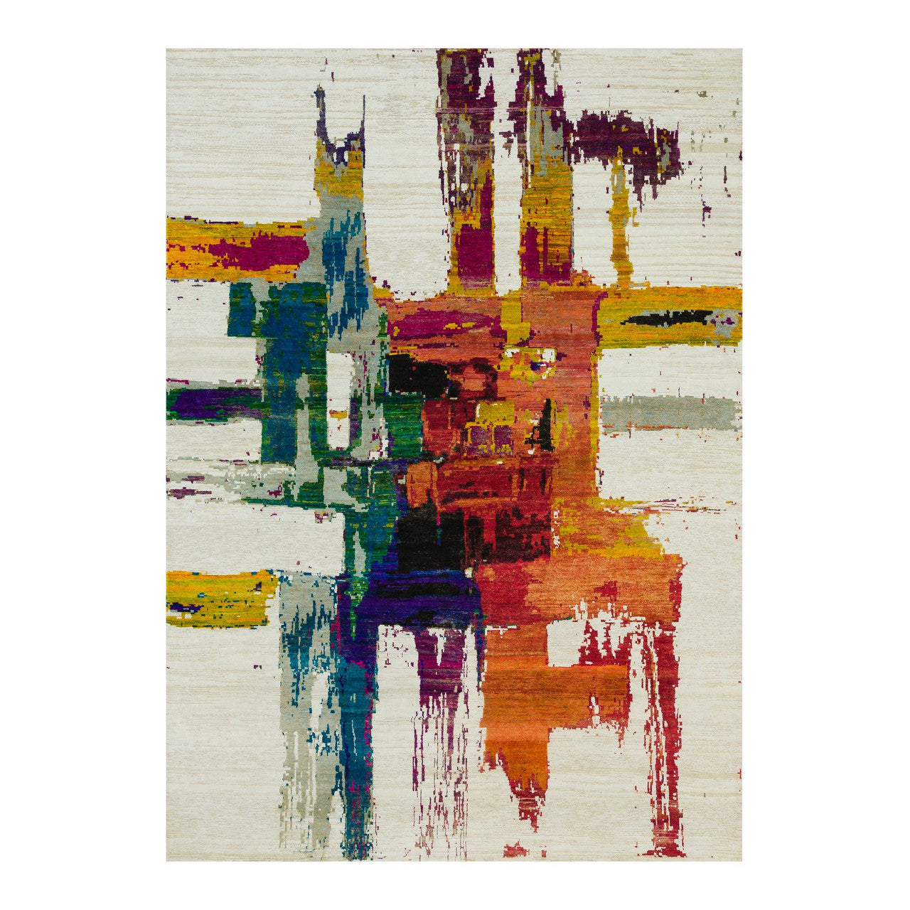 Ivory 6'1" x 9'0" Modern and Contemporary Hand knotted Wool/Silk Rug - Sku: O090234