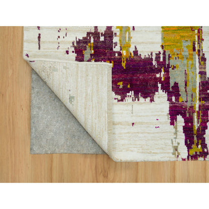 Modern and Contemporary Wool & Silk Hand Knotted Rug Ivory No Border 6.1X9.0 -O090234