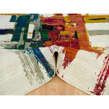 Modern and Contemporary Wool & Silk Hand Knotted Rug Ivory No Border 6.1X9.0 -O090234