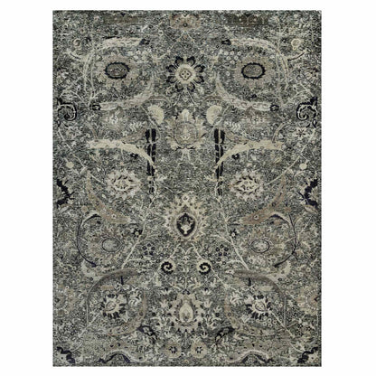 Transitional Wool & Silk Hand Knotted Rug Brown No Border 8.10X11.10 -O090235