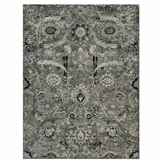 Transitional Wool & Silk Hand Knotted Rug Brown No Border 8.10X11.10 -O090235
