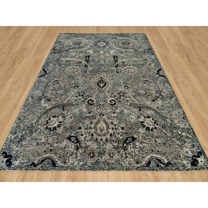 Transitional Wool & Silk Hand Knotted Rug Brown No Border 8.10X11.10 -O090235