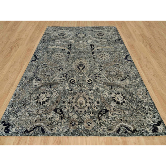 Transitional Wool & Silk Hand Knotted Rug Brown No Border 8.10X11.10 -O090235