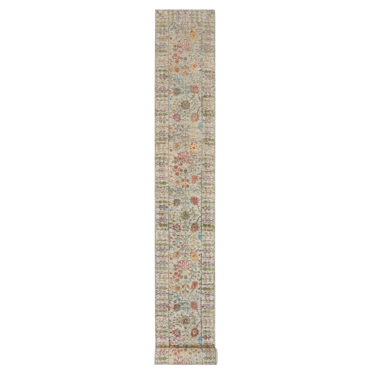 Beige 2'6" x 25'10" Transitional Hand knotted Wool/Silk Rug - Sku: O090237