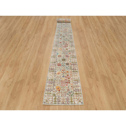 Transitional Wool & Silk Hand Knotted Rug Beige Beige 2.6X25.10 -O090237