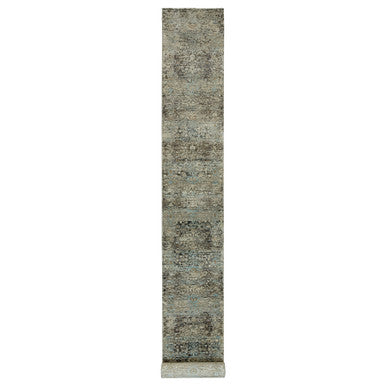 Transitional Wool & Silk Hand Knotted Rug Grey No Border 2.8X23.10 -O090239