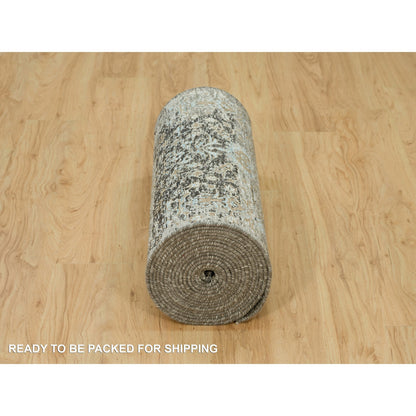 Transitional Wool & Silk Hand Knotted Rug Grey No Border 2.8X23.10 -O090239