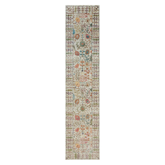Transitional Wool & Silk Hand Knotted Rug Beige Beige 2.6X12.2 -O090240