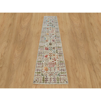 Transitional Wool & Silk Hand Knotted Rug Beige Beige 2.6X12.2 -O090240