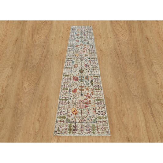 Transitional Wool & Silk Hand Knotted Rug Beige Beige 2.6X12.2 -O090240