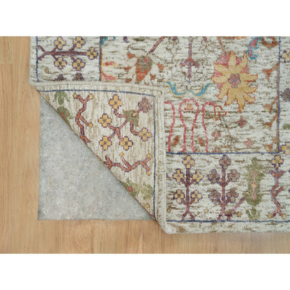 Transitional Wool & Silk Hand Knotted Rug Beige Beige 2.6X12.2 -O090240