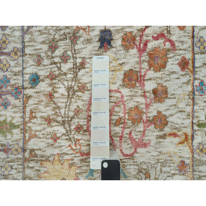 Transitional Wool & Silk Hand Knotted Rug Beige Beige 2.6X12.2 -O090240