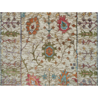 Transitional Wool & Silk Hand Knotted Rug Beige Beige 2.6X12.2 -O090240