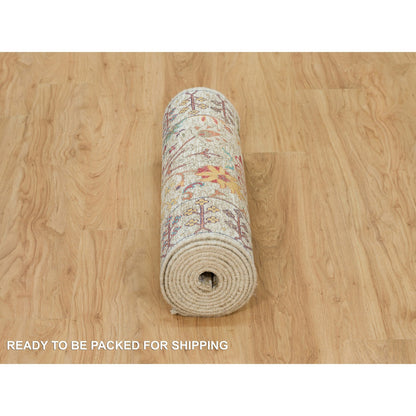 Transitional Wool & Silk Hand Knotted Rug Beige Beige 2.6X12.2 -O090240