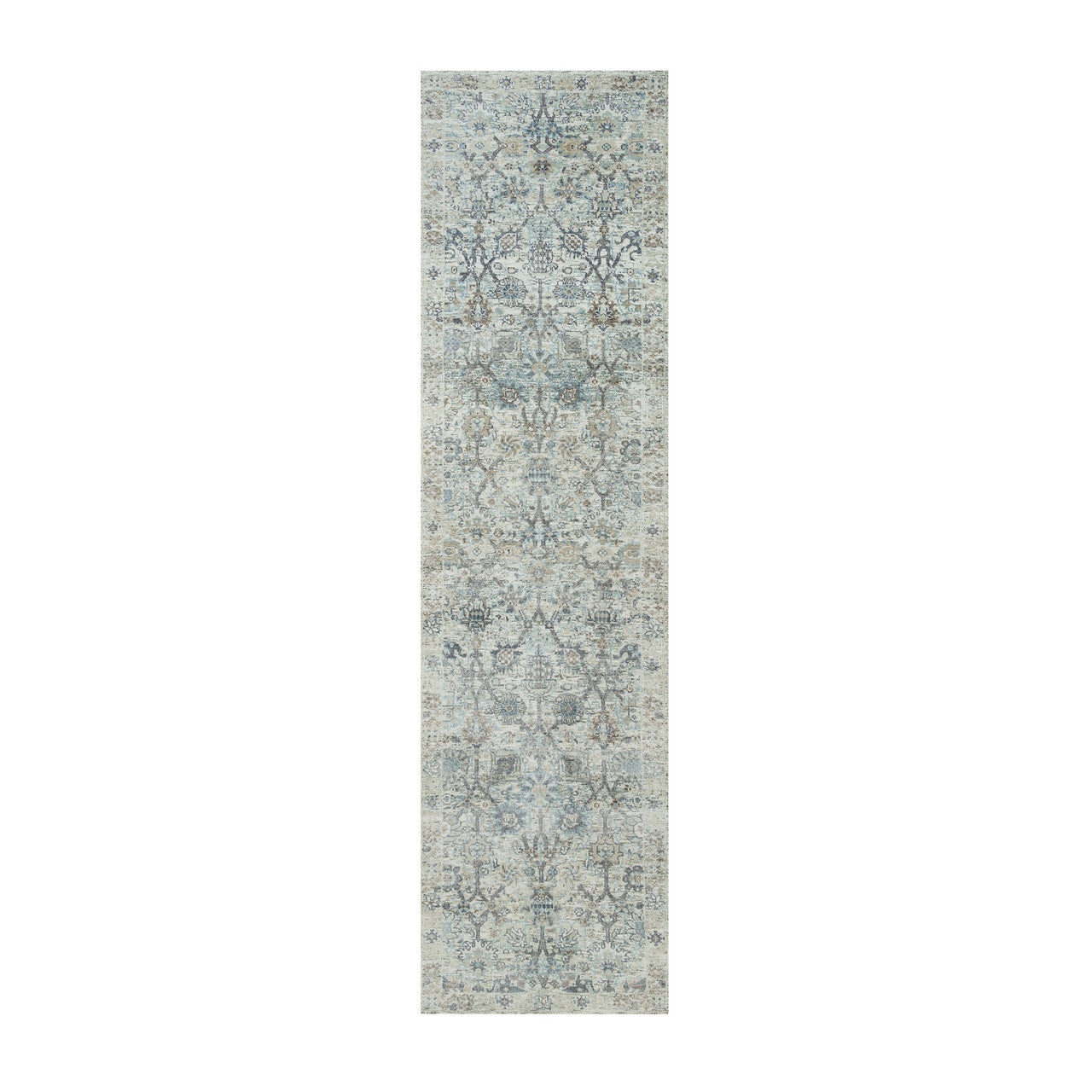 Ivory 2'6" x 9'10" Transitional Hand knotted Wool/Silk Rug - Sku: O090243