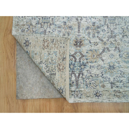 Transitional Wool & Silk Hand Knotted Rug Ivory No Border 2.6X9.10 -O090243