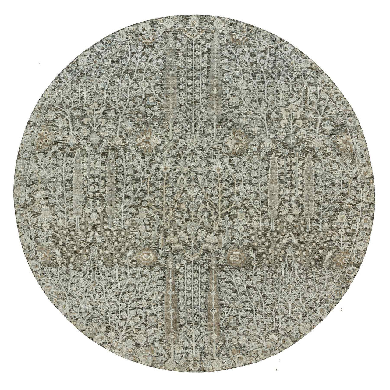 Transitional Wool & Silk Hand Knotted Rug Grey No Border 7.11X7.11 -O090246