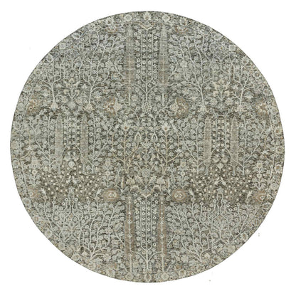 Transitional Wool & Silk Hand Knotted Rug Grey No Border 7.11X7.11 -O090246