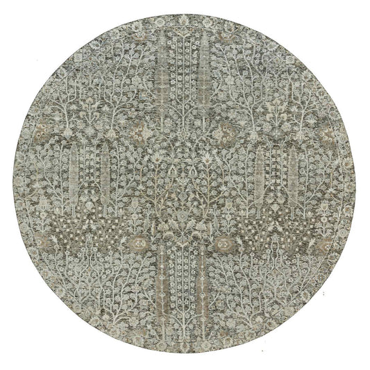 Transitional Wool & Silk Hand Knotted Rug Grey No Border 7.11X7.11 -O090246