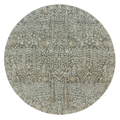 Transitional Wool & Silk Hand Knotted Rug Grey No Border 7.11X7.11 -O090246