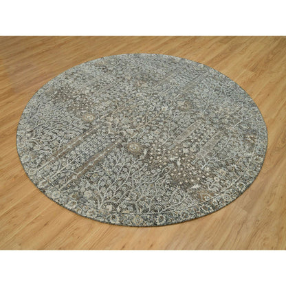 Transitional Wool & Silk Hand Knotted Rug Grey No Border 7.11X7.11 -O090246