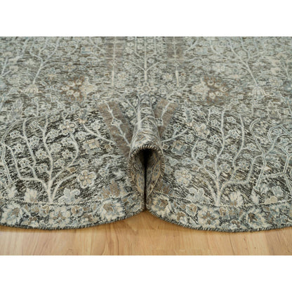 Transitional Wool & Silk Hand Knotted Rug Grey No Border 7.11X7.11 -O090246