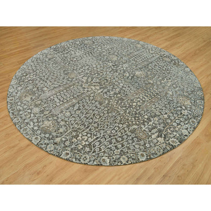 Transitional Wool & Silk Hand Knotted Rug Grey No Border 9.10X9.10 -O090247
