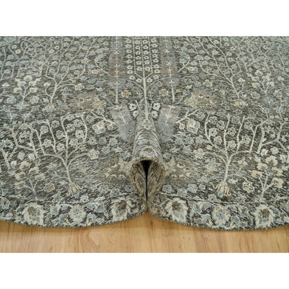 Transitional Wool & Silk Hand Knotted Rug Grey No Border 9.10X9.10 -O090247