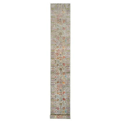 Transitional Wool & Silk Hand Knotted Rug Beige Beige 2.8X19.10 -O090248