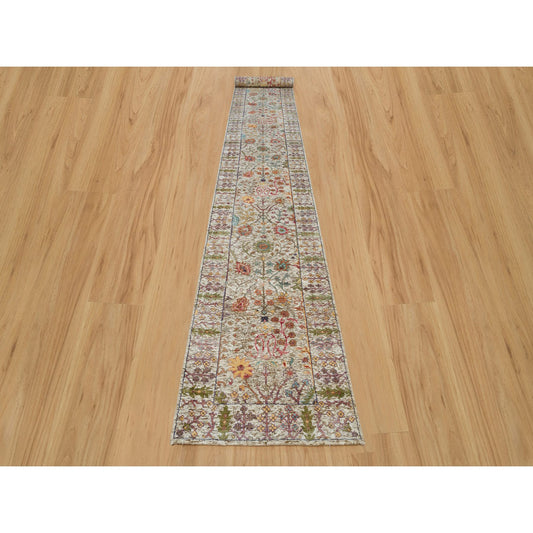 Transitional Wool & Silk Hand Knotted Rug Beige Beige 2.8X19.10 -O090248