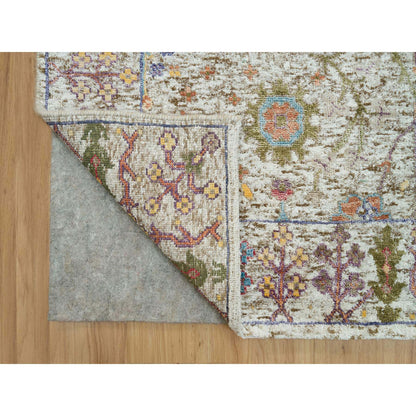 Transitional Wool & Silk Hand Knotted Rug Beige Beige 2.8X19.10 -O090248