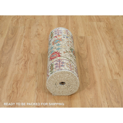 Transitional Wool & Silk Hand Knotted Rug Beige Beige 2.8X19.10 -O090248