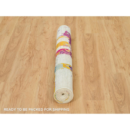 Modern and Contemporary Wool & Silk Hand Knotted Rug Ivory No Border 4.0X5.10 -O090249