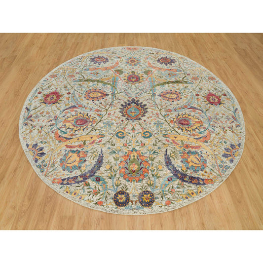 Transitional Wool & Silk Hand Knotted Rug Beige No Border 10.0X10.0 -O090250