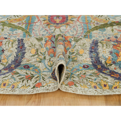 Transitional Wool & Silk Hand Knotted Rug Beige No Border 10.0X10.0 -O090250