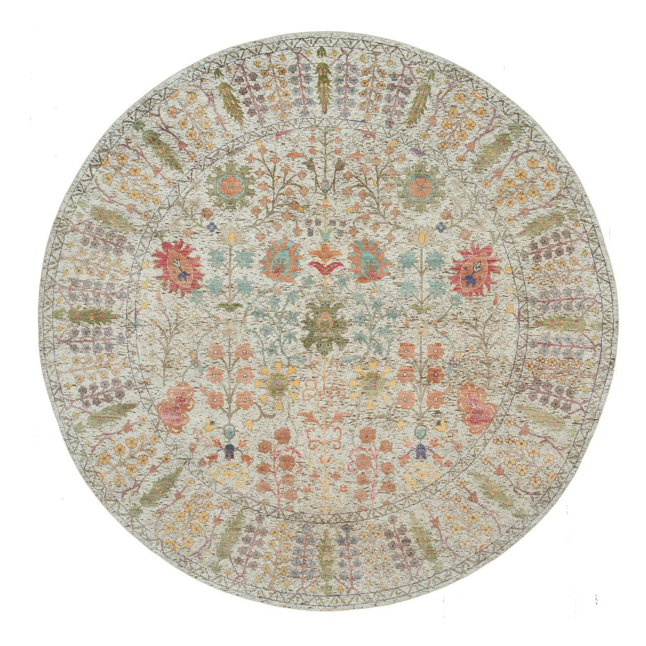 Beige 9'10" x 9'10" Transitional Hand knotted Wool/Silk Rug - Sku: O090251