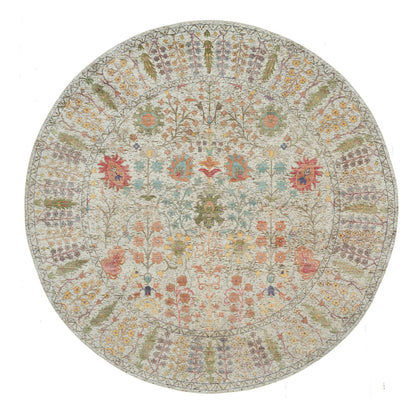 Transitional Wool & Silk Hand Knotted Rug Beige Beige 9.10X9.10 -O090251