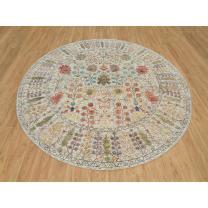 Transitional Wool & Silk Hand Knotted Rug Beige Beige 9.10X9.10 -O090251