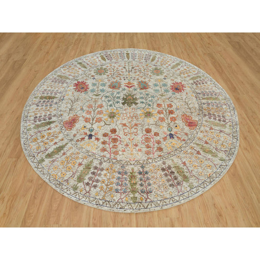 Transitional Wool & Silk Hand Knotted Rug Beige Beige 9.10X9.10 -O090251