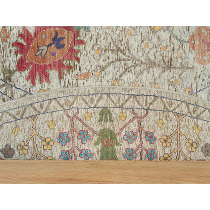 Transitional Wool & Silk Hand Knotted Rug Beige Beige 9.10X9.10 -O090251