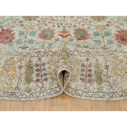 Transitional Wool & Silk Hand Knotted Rug Beige Beige 9.10X9.10 -O090251