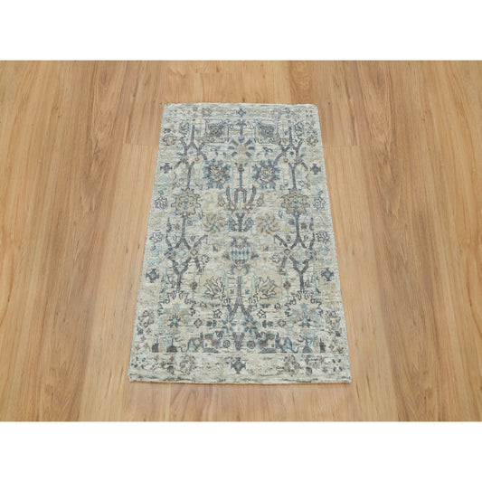 Transitional Wool & Silk Hand Knotted Rug Ivory No Border 2.0X3.1 -O090253
