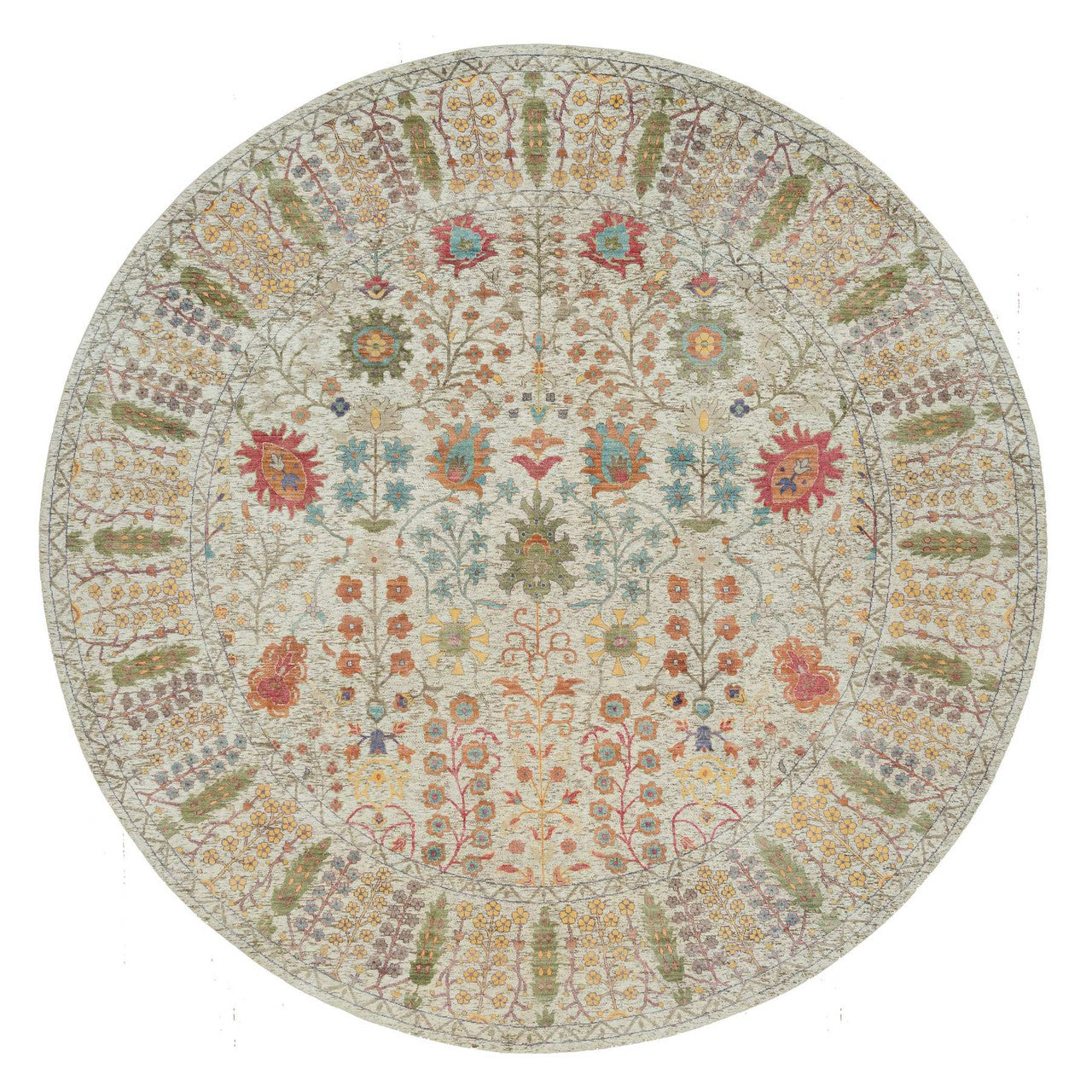 Beige 11'9" x 11'9" Transitional Hand knotted Wool/Silk Rug - Sku: O090255