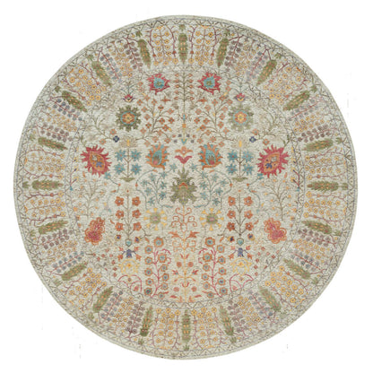 Transitional Wool & Silk Hand Knotted Rug Beige Beige 11.9X11.9 -O090255