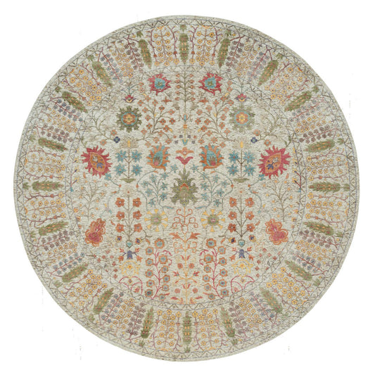 Transitional Wool & Silk Hand Knotted Rug Beige Beige 11.9X11.9 -O090255