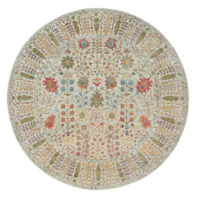 Transitional Wool & Silk Hand Knotted Rug Beige Beige 11.9X11.9 -O090255
