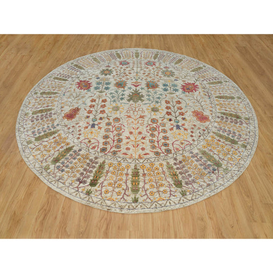 Transitional Wool & Silk Hand Knotted Rug Beige Beige 11.9X11.9 -O090255
