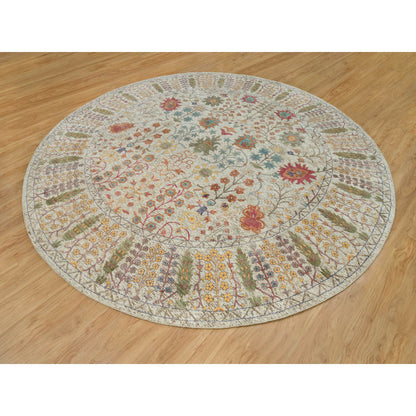 Transitional Wool & Silk Hand Knotted Rug Beige Beige 11.9X11.9 -O090255