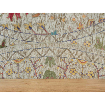 Transitional Wool & Silk Hand Knotted Rug Beige Beige 11.9X11.9 -O090255
