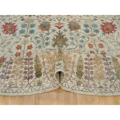 Transitional Wool & Silk Hand Knotted Rug Beige Beige 11.9X11.9 -O090255